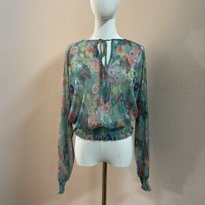 Ramy Brook Hawkins Blouse – Metallic Floral Boho Top Size S